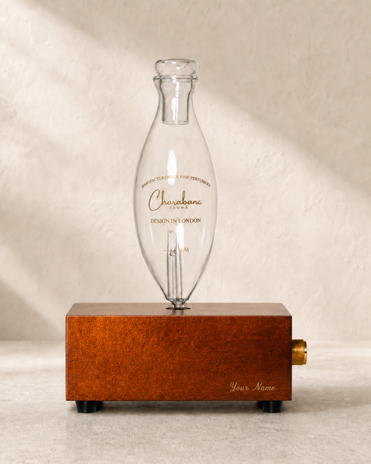 Charabanc Aroma MINI engraved diffuser in Brown with readable warm laser engraving